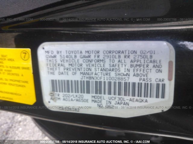 JTHBN30F110028857 - 2001 LEXUS LS 430 BLACK photo 9