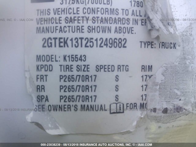 2GTEK13T251249682 - 2005 GMC NEW SIERRA K1500 WHITE photo 9