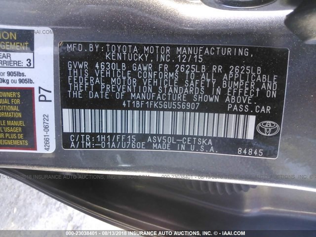 4T1BF1FK5GU556907 - 2016 TOYOTA CAMRY LE/XLE/SE/XSE BLACK photo 9