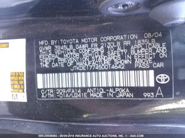 JTKDE177450014642 - 2005 TOYOTA SCION TC 黑色 照片 9