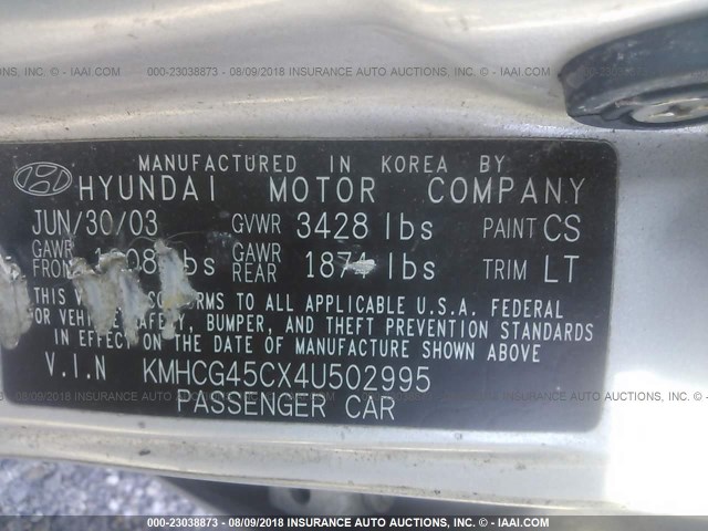 KMHCG45CX4U502995 - 2004 HYUNDAI ACCENT SILVER photo 9