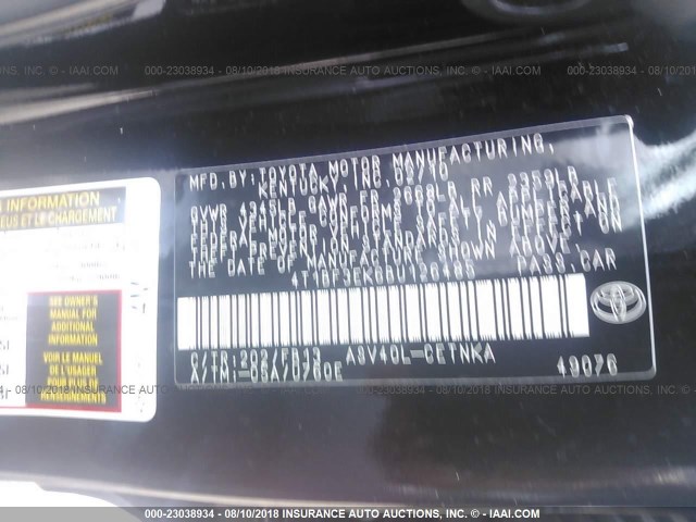 4T1BF3EK6BU126485 - 2011 TOYOTA CAMRY SE/LE/XLE შავი ფოტო 9