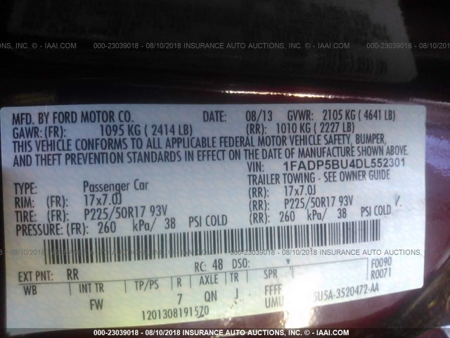 1FADP5BU4DL552301 - 2013 FORD C-MAX SEL წითელი ფოტო 9