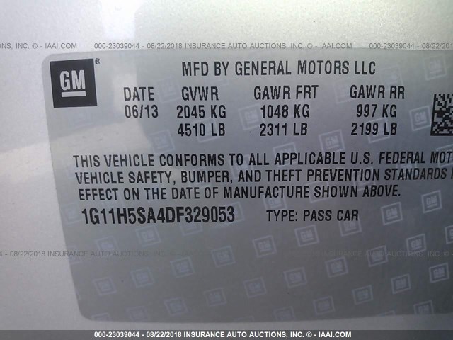 1G11H5SA4DF329053 - 2013 CHEVROLET MALIBU LTZ 银色 照片 9