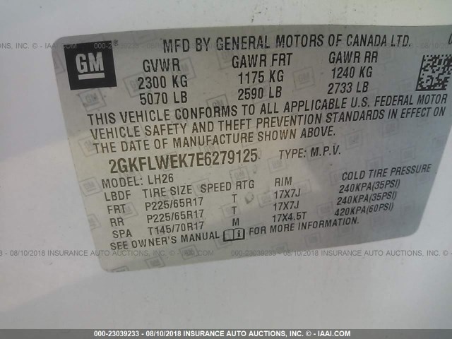 2GKFLWEK7E6279125 - 2014 GMC TERRAIN SLE WHITE photo 9