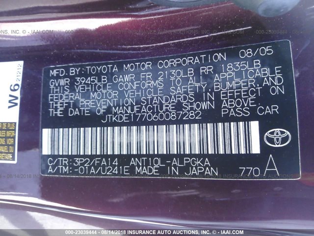 JTKDE177060087282 - 2006 TOYOTA SCION TC 勃艮第红 照片 9