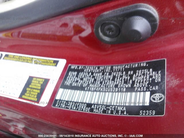 4T1BF1FK5CU529118 - 2012 TOYOTA CAMRY SE/LE/XLE RED photo 9