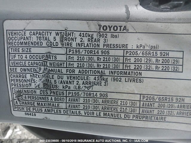 4T1BG22K4YU678989 - 2000 TOYOTA CAMRY CE/LE/XLE 银色 照片 9