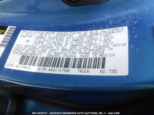 3TMJU62N87M048826 - 2007 TOYOTA TACOMA DOUBLE CAB PRERUNNER BLUE photo 9