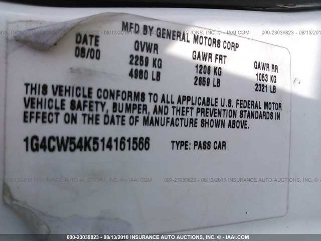 1G4CW54K514161566 - 2001 BUICK PARK AVENUE  WHITE photo 9