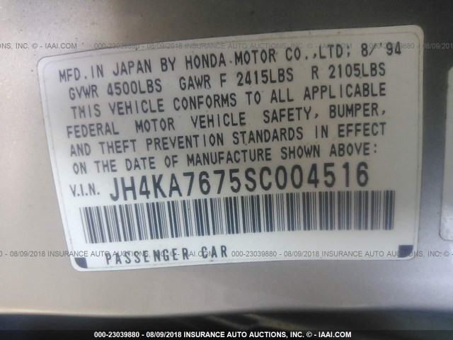 JH4KA7675SC004516 - 1995 ACURA LEGEND LS GOLD photo 9