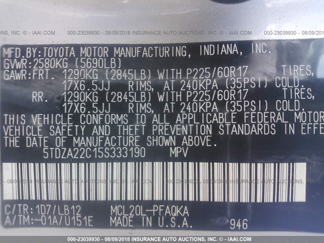 5TDZA22C15S333190 - 2005 TOYOTA SIENNA XLE/XLE LIMITED Champagne photo 9