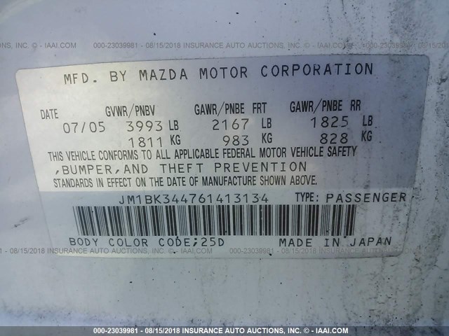 JM1BK344761413134 - 2006 MAZDA 3 HATCHBACK WHITE photo 9