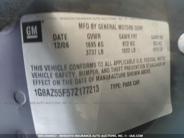 1G8AZ55F57Z177213 - 2007 SATURN ION LEVEL 2 Dark Blue photo 9