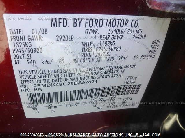 2FMDK49C28BA57824 - 2008 FORD EDGE LIMITED RED photo 9