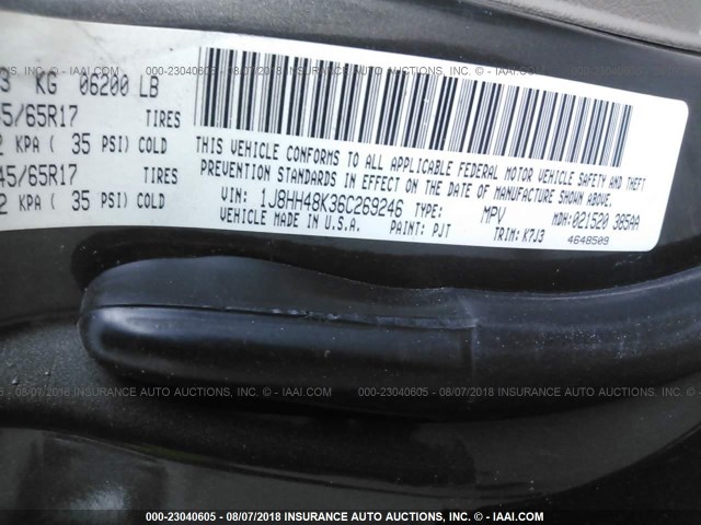 1J8HH48K36C269246 - 2006 JEEP COMMANDER GRAY photo 9