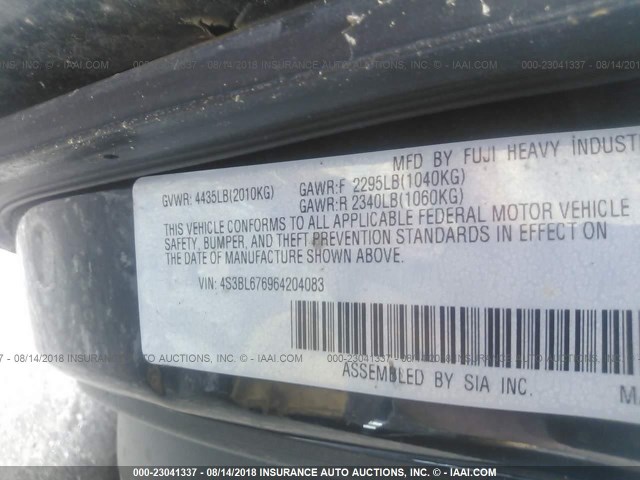 4S3BL676964204083 - 2006 SUBARU LEGACY GT LIMITED BLACK photo 9