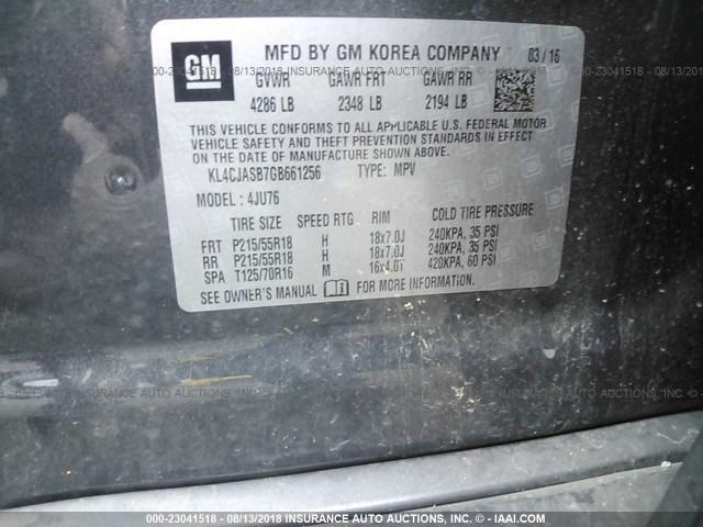 KL4CJASB7GB661256 - 2016 BUICK ENCORE GRAY photo 9