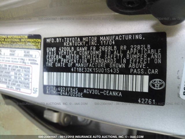 4T1BE32K15U015435 - 2005 TOYOTA CAMRY LE/XLE/SE Qızıl foto 9