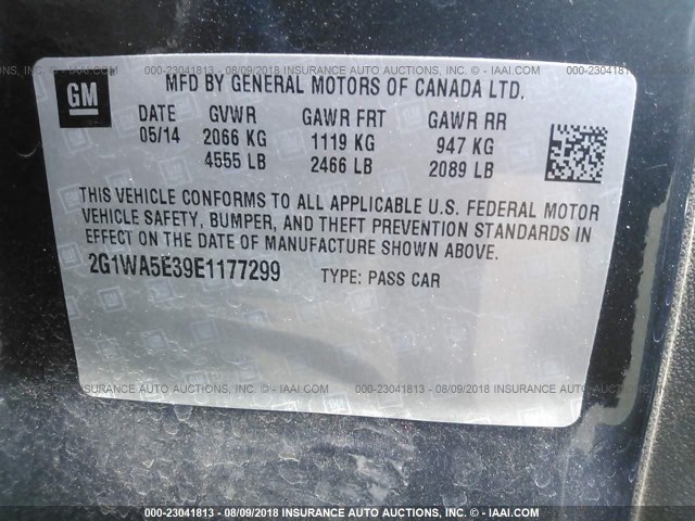 2G1WA5E39E1177299 - 2014 CHEVROLET IMPALA LIMITED LS GRAY photo 9