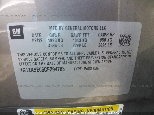 1G1ZA5E06CF294783 - 2012 CHEVROLET MALIBU LS Qəhvəyi foto 9