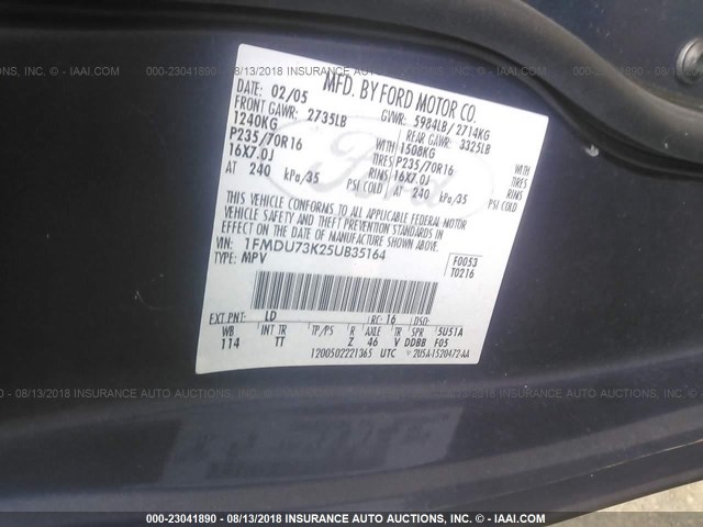 1FMDU73K25UB35164 - 2005 FORD EXPLORER XLT/XLT SPORT/NBX 蓝色 照片 9