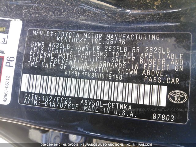 4T1BF1FK8HU616180 - 2017 TOYOTA CAMRY LE/XLE/SE/XSE BLACK photo 9