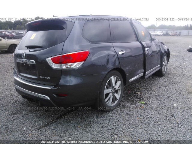 5N1AR2MN0EC730634 - 2014 NISSAN PATHFINDER S/SV/SL/PLATINUM GRAY photo 4