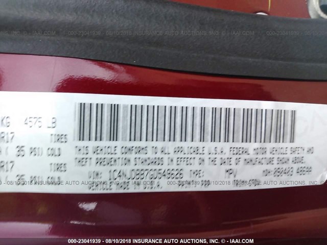 1C4NJDBB7GD549626 - 2016 JEEP COMPASS SPORT BURGUNDY photo 9