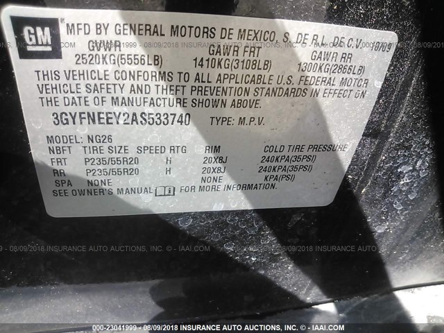 3GYFNEEY2AS533740 - 2010 CADILLAC SRX PERFORMANCE COLLECTION Қара фото 9