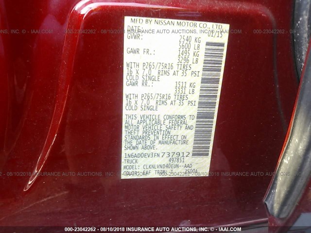 1N6AD0EV3FN737912 - 2015 NISSAN FRONTIER S/SV/SL/PRO-4X RED photo 9