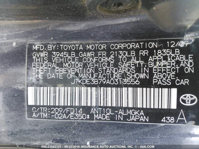 JTKDE3B79A0313556 - 2010 TOYOTA SCION TC 黑色 照片 9