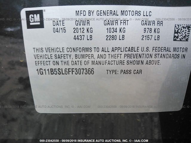 1G11B5SL6FF307366 - 2015 CHEVROLET MALIBU LS Boz foto 9