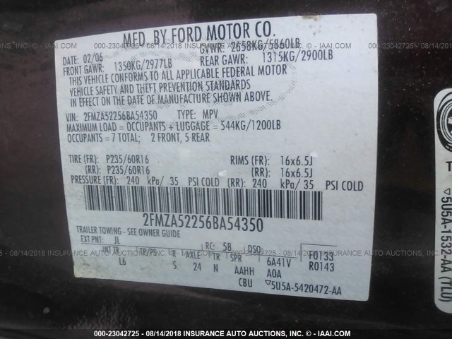 2FMZA52256BA54350 - 2006 FORD FREESTAR SEL RED photo 9