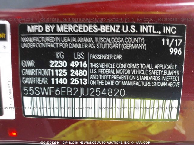 55SWF6EB2JU254820 - 2018 MERCEDES-BENZ C 43 4MATIC AMG RED photo 9