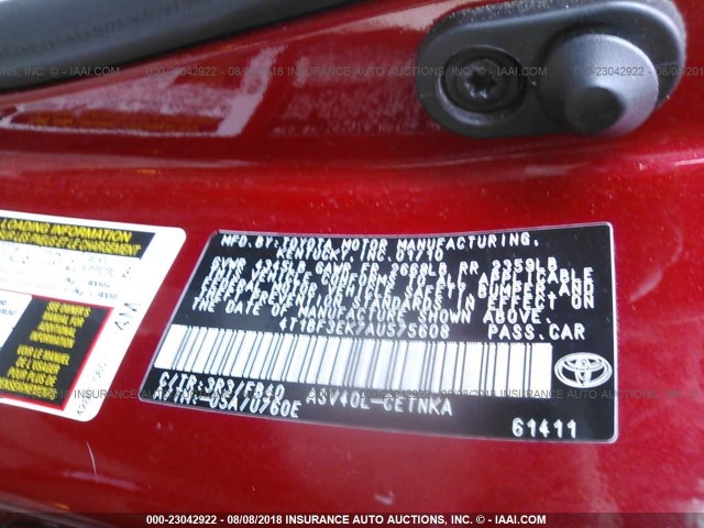 4T1BF3EK7AU575608 - 2010 TOYOTA CAMRY SE/LE/XLE წითელი ფოტო 9