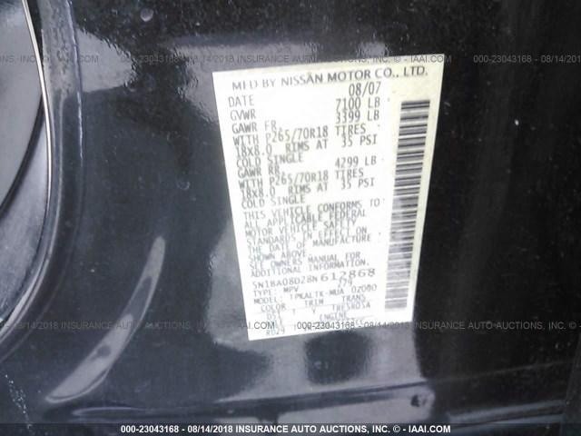 5N1BA08D28N612868 - 2008 NISSAN ARMADA SE/LE Yaşıl foto 9