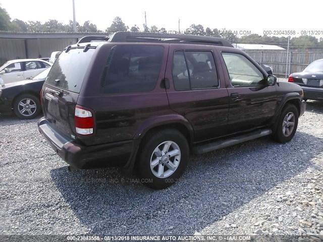 JN8DR09X53W712792 - 2003 NISSAN PATHFINDER LE/SE BURGUNDY photo 4