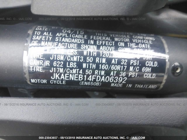 JKAENEB14FDA06392 - 2015 KAWASAKI EN650 B BLACK photo 10