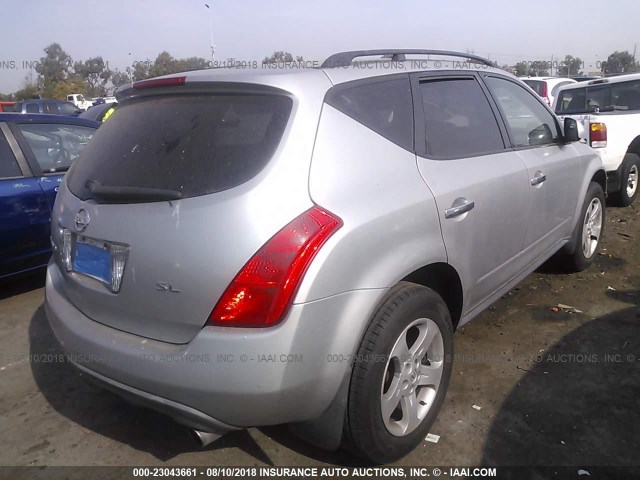 JN8AZ08T24W209210 - 2004 NISSAN MURANO SL/SE SILVER photo 4