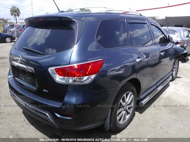 5N1AR2MN3EC709308 - 2014 NISSAN PATHFINDER S/SV/SL/PLATINUM BLUE photo 4