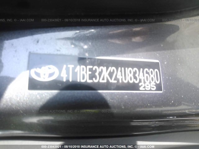 4T1BE32K24U834680 - 2004 TOYOTA CAMRY LE/XLE/SE 灰色 照片 9