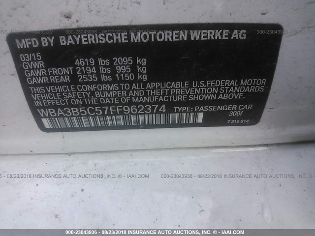 WBA3B5C57FF962374 - 2015 BMW 328 XI SULEV WHITE photo 9