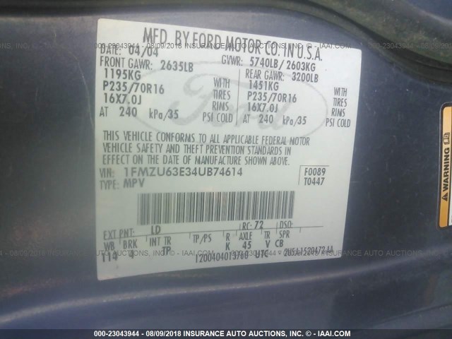 1FMZU63E34UB74614 - 2004 FORD EXPLORER XLT/XLT SPORT/NBX 蓝色 照片 9