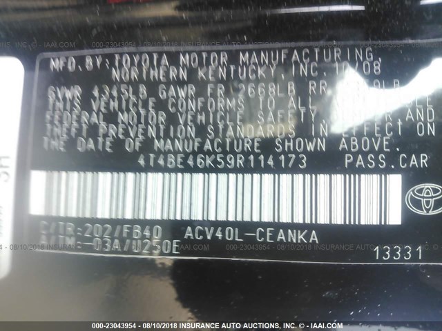 4T4BE46K59R114173 - 2009 TOYOTA CAMRY SE/LE/XLE BLACK photo 9