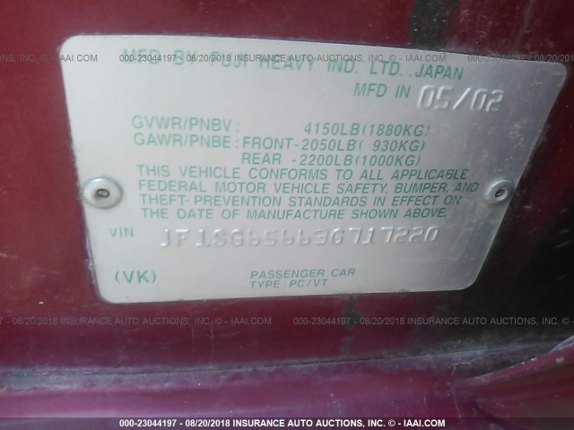 JF1SG65663G717220 - 2003 SUBARU FORESTER 2.5XS ბურგუნდია ფოტო 9