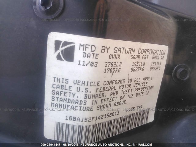 1G8AJ52F14Z158813 - 2004 SATURN ION LEVEL 2 栗色 照片 9