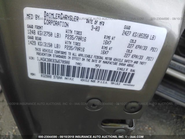 1J4GK38K83W670908 - 2003 JEEP LIBERTY RENEGADE Dark Brown photo 8