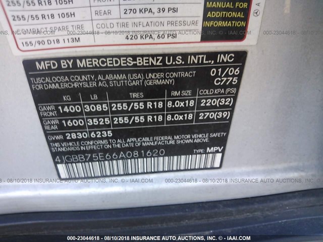 4JGBB75E66A081620 - 2006 MERCEDES-BENZ ML 500 SILVER photo 9