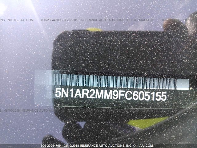 5N1AR2MM9FC605155 - 2015 NISSAN PATHFINDER S/SV/SL/PLATINUM WHITE photo 9